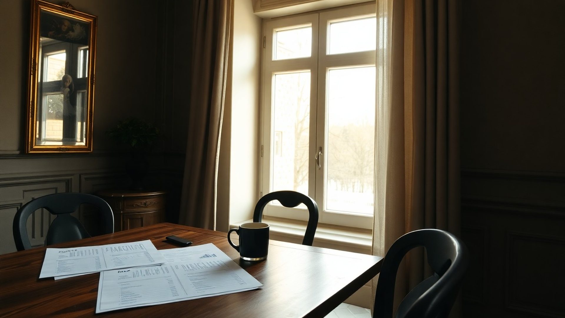 Pracovní stůl s finančními dokumenty ve světle liberecké kanceláře